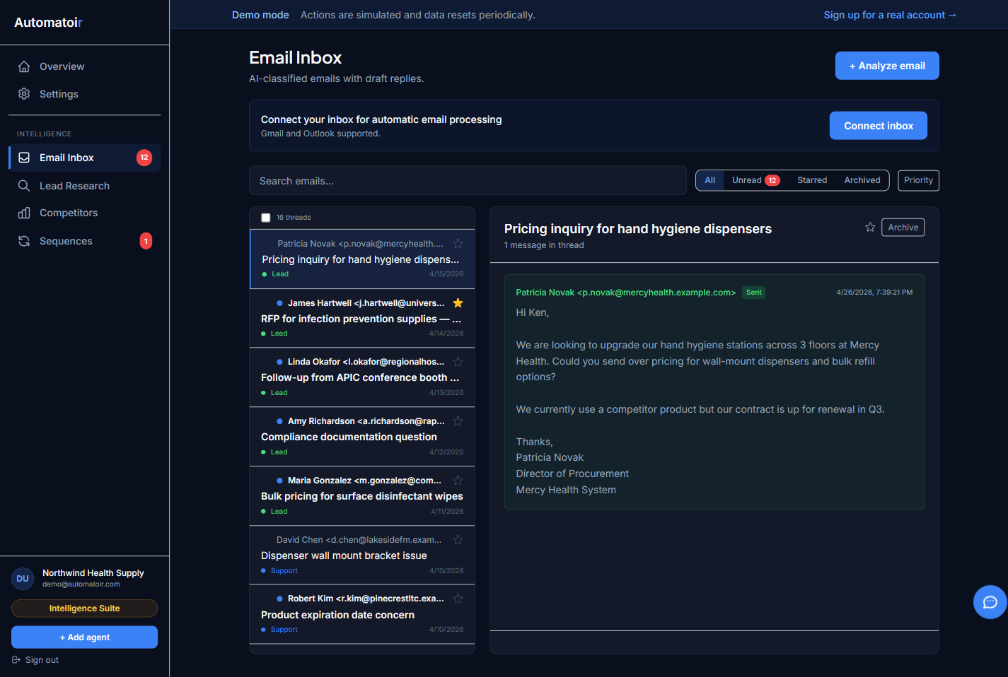 AI Draft button generating a knowledge-base-powered email
